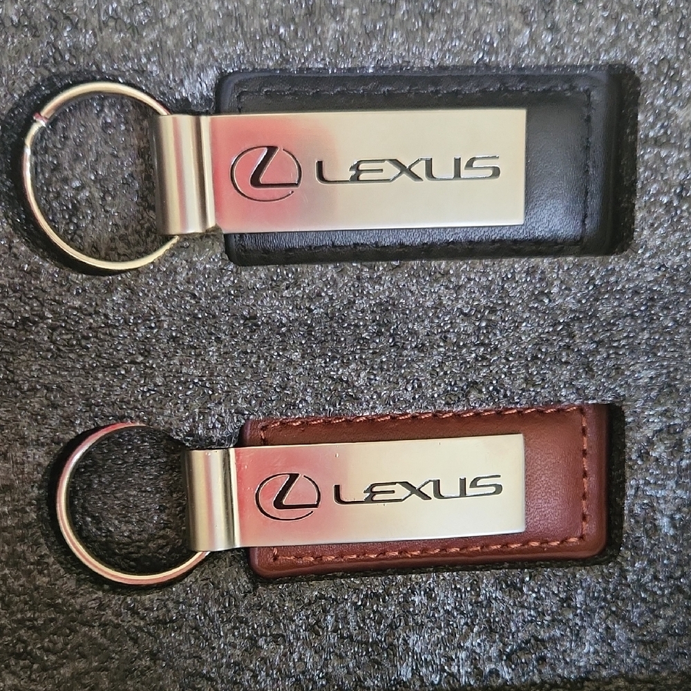 Lexus Black and Brown Leather Keychains Set Of 2 Gift In Box